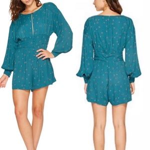 Free People Long Sleeve Floral Blue Romper XS